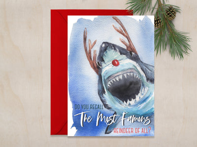 Reindeer Shark 5x7 Blank Greeting Card