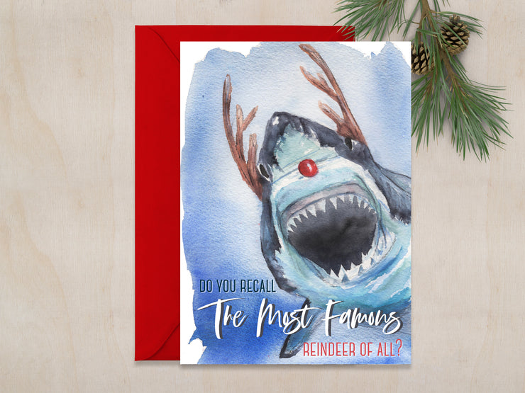 Reindeer Shark 5x7 Blank Greeting Card