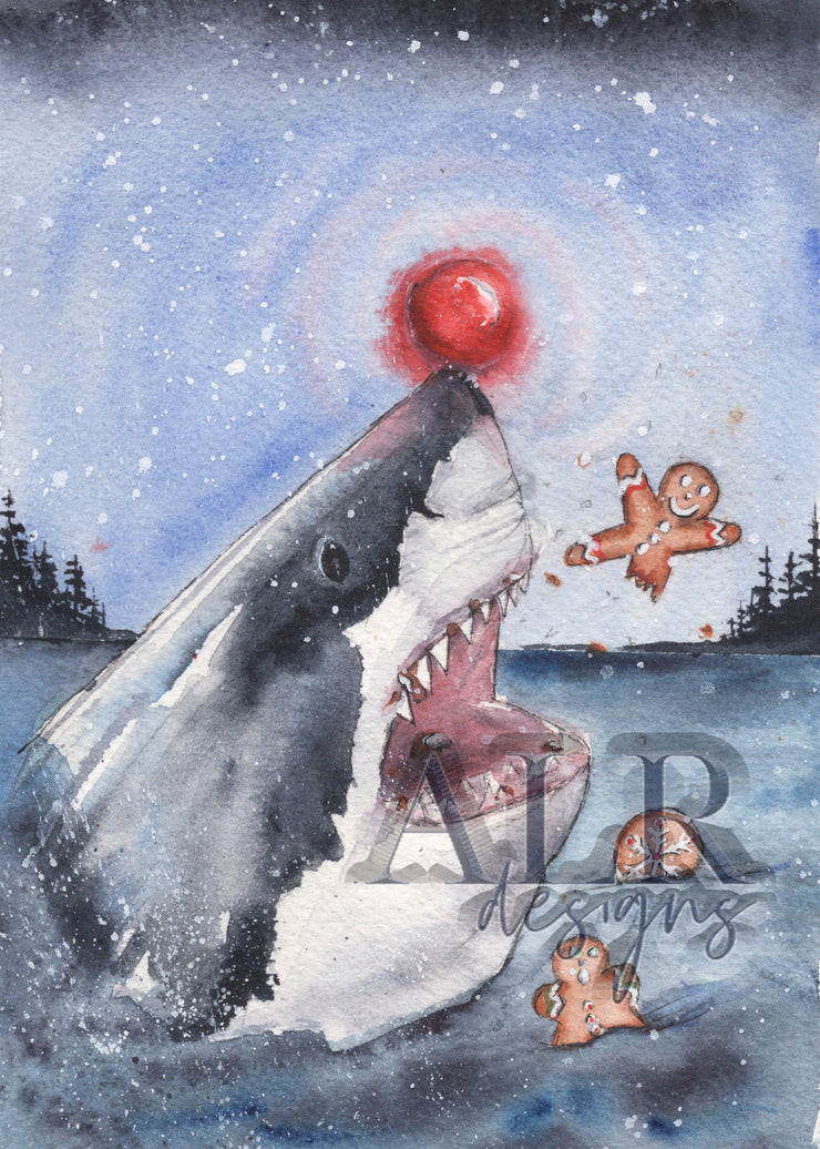 Cookie Rudolph Shark 5x7 Blank Christmas Greeting Card