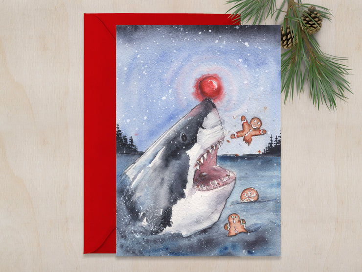 Cookie Rudolph Shark 5x7 Blank Christmas Greeting Card