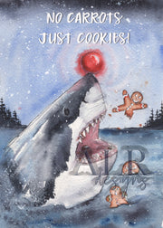 Cookie Rudolph Shark 5x7 Blank Christmas Greeting Card