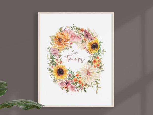 Fall Floral Wreath 5x7 or 8x10 Fine Art Print