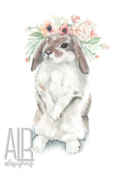 Flower crown rabbit 5x7in. greeting card, Easter card, Mother's day card, bunny birthday card, baby shower card, card for friend
