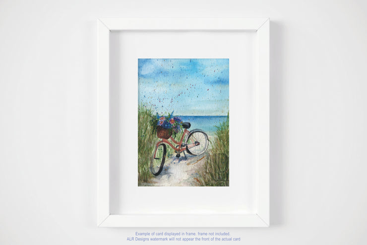 Watercolor Beach Bike blank greeting card, thank you cards, cards for bicycle lovers, cards for beach lovers, mothers day card, birthday