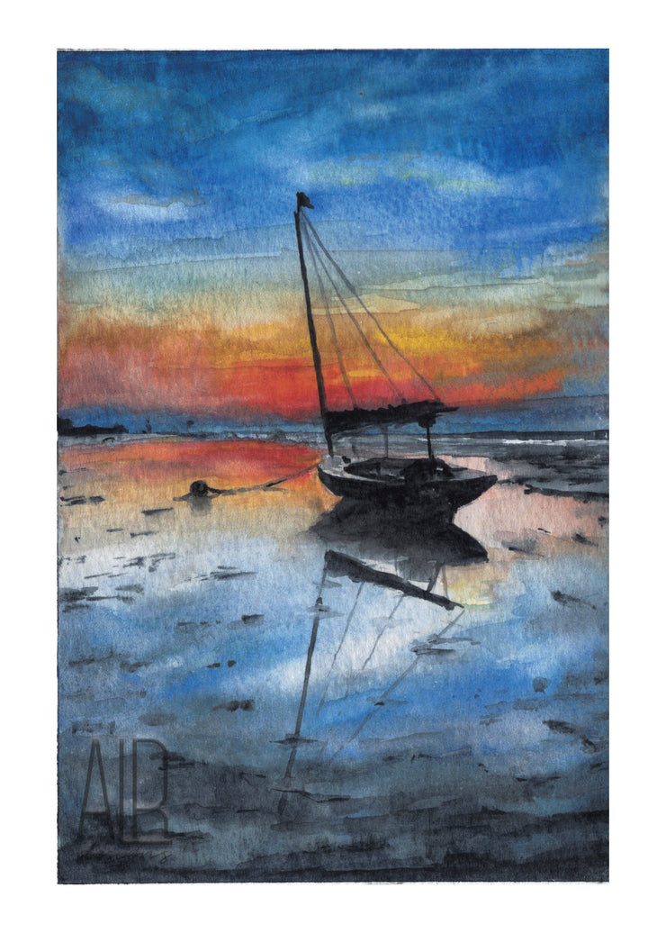 Sunset Sailboat 5x7 Blank Greeting Card
