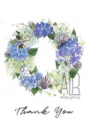 Hydrangea Wreath Thank You  5x7 Blank Greeting Card