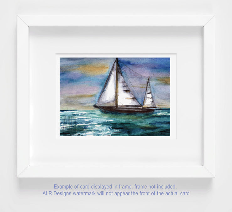 Watercolor Sailboat 5x7 Blank Greeting Card