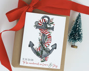 Christmas anchor blank greeting card, holiday art, nautical, christmas cards, love and joy, unique one of a kind card, christmas decorations