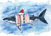 Santa Shark in Sweater greeting card, nautical art, cute christmas cards, funny cards for kids, christmas sweater card, christmas decoration