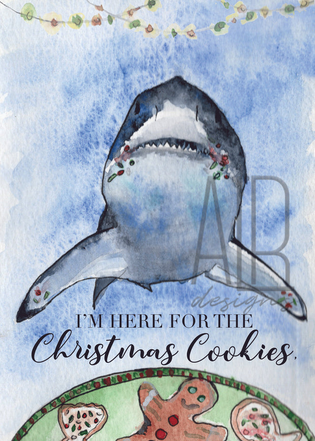Christmas Cookie Shark greeting card, nautical christmas card, funny christmas card, holiday card, christmas decoration, christmas cards