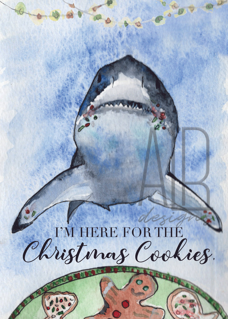 Christmas Cookie Shark greeting card, nautical christmas card, funny christmas card, holiday card, christmas decoration, christmas cards
