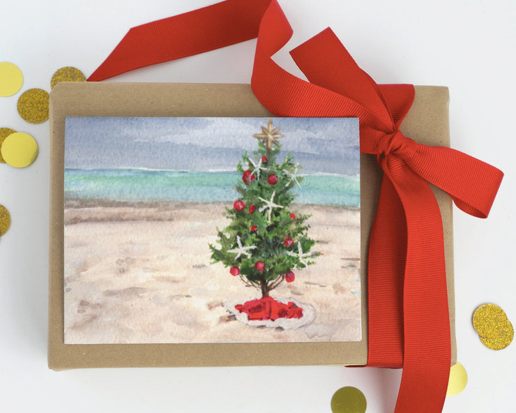 Beach Christmas tree greeting card, nautical christmas card,  christmas card, holiday card, christmas decoration, christmas art