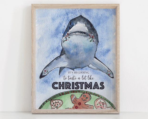 Taste of Christmas Shark 8 x 10  and 5 x7 Print, holiday print, christmas print, christmas decorations, christmas art, funny holiday decor