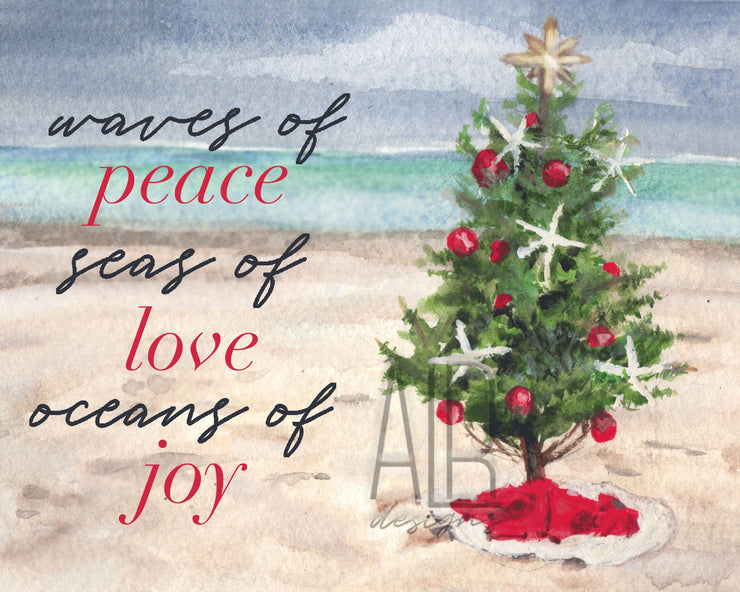 Watercolor Beach Christmas Tree 10x8 & 7x5 Print, holiday print, nautical christmas art print, christmas decorations, holiday decor,
