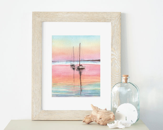Rainbow Sunset Sailboats 8x10 or 5x7 Fine Art Print