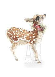 Festive Fawn holiday greeting card, holiday card, all occasions card, woodland animal card, baby deer art, thank you,