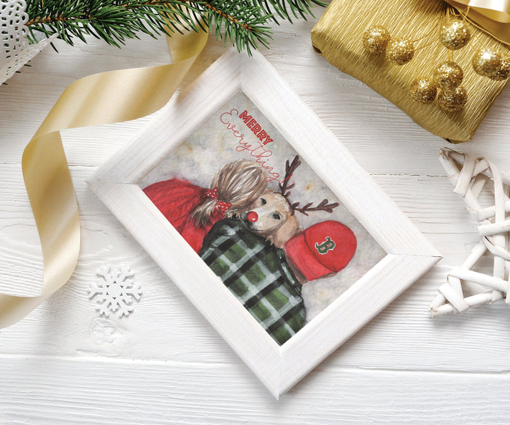 Merry Everything Boston Pup Christmas Greeting card, pet christmas, cute dog holiday card,for red sox card, boston holiday card