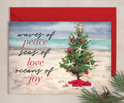 Beach Christmas Tree peace, love & card, Christmas greeting card, nautical holiday card, beach christmas card, watercolor christmas art