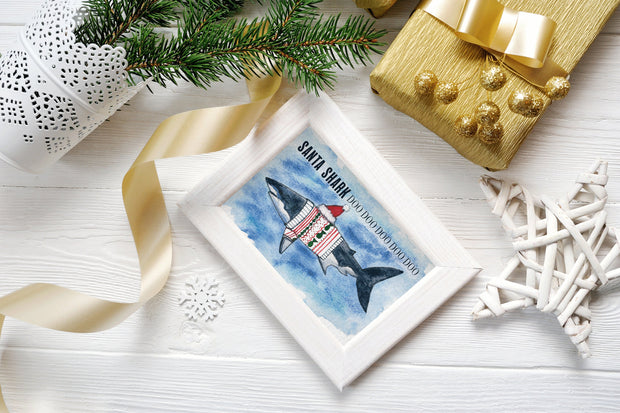 Santa Shark Song blank greeting card, nautical art, cute christmas cards, funny cards for kids, christmas sweater card, christmas decoration