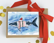 Santa Shark in Sweater greeting card, nautical art, cute christmas cards, funny cards for kids, christmas sweater card, christmas decoration