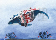 Whale Christmas Sweater greeting card, nautical art, cute christmas cards, funny christmas sweater card, christmas decoration