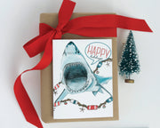 Happy Holidays Shark greeting card, nautical art, cute christmas cards, funny cards for kids, christmas card, christmas decoration