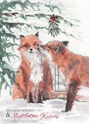 Fox kisses holiday greeting card, animal christmas, cute holiday card,for wife,card for husband, card for partner, woodland  art, couples