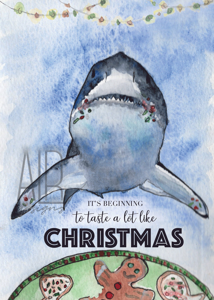 Taste of Christmas Shark 8 x 10  and 5 x7 Print, holiday print, christmas print, christmas decorations, christmas art, funny holiday decor