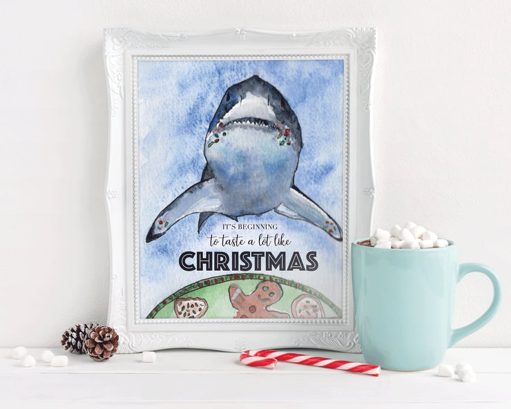 Taste of Christmas Shark 8 x 10  and 5 x7 Print, holiday print, christmas print, christmas decorations, christmas art, funny holiday decor