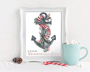 Christmas Anchor 8x10 & 5x7 Print, holiday print, nautical christmas print, christmas decorations, nautical holiday art, christmas art print