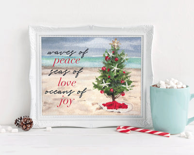 Watercolor Beach Christmas Tree 10x8 & 7x5 Print, holiday print, nautical christmas art print, christmas decorations, holiday decor,