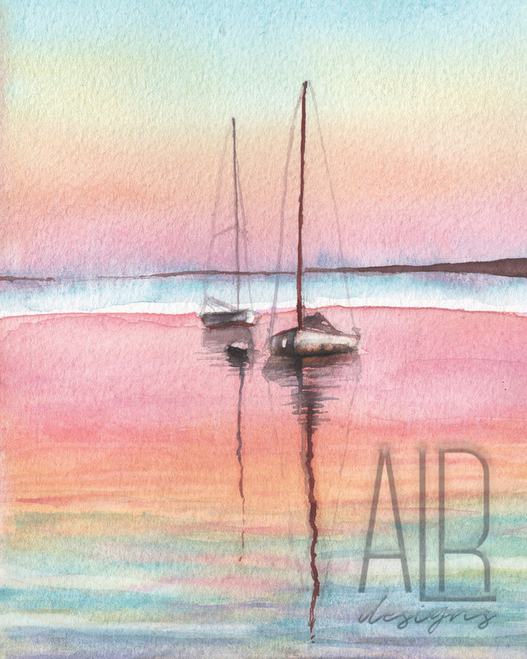 Rainbow Sunset Sailboats 8x10 or 5x7 Fine Art Print