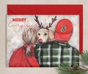 Merry Everything Boston Pup Christmas Greeting card, pet christmas, cute dog holiday card,for red sox card, boston holiday card