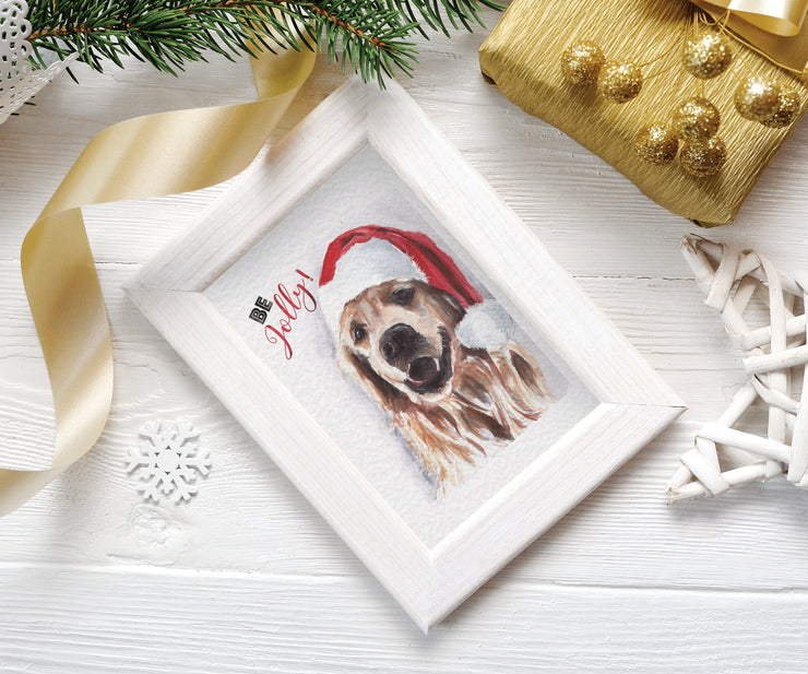 Be Jolly Golden Retriever Christmas greeting card, pet lover holiday card, cute christmas card,  christmas art, pet art, dog christmas card