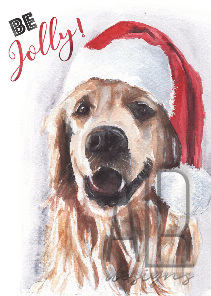 Be Jolly Golden Retriever Christmas greeting card, pet lover holiday card, cute christmas card,  christmas art, pet art, dog christmas card