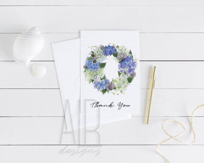 Hydrangea Wreath Thank You  5x7 Blank Greeting Card