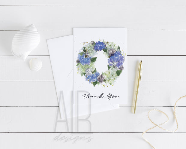Hydrangea Wreath Thank You  5x7 Blank Greeting Card