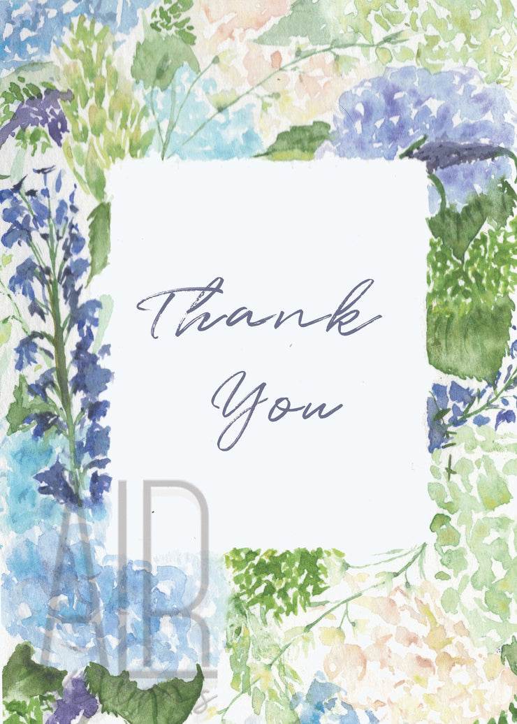 Watercolor Floral frame Thank You 5x7 Blank Greeting Card
