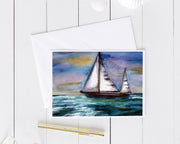 Watercolor Sailboat 5x7 Blank Greeting Card