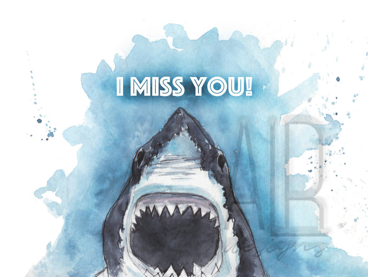 I Miss You Shark 5x7 Blank Greeting Card