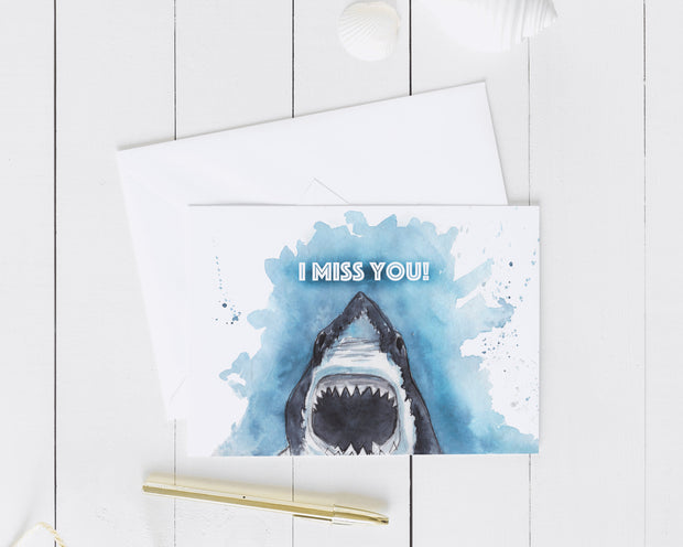 I Miss You Shark 5x7 Blank Greeting Card
