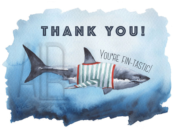Thank You Shark 5x7 Blank Greeting Card