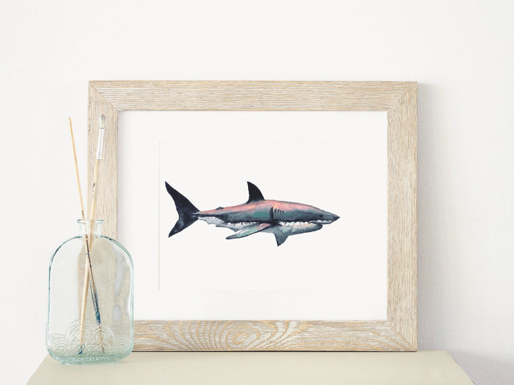 Colorful Shark watercolor print, 8x10 & 5x7  art print, nautical wall art, home decor, office art, coastal decor, funny wall art, shark art