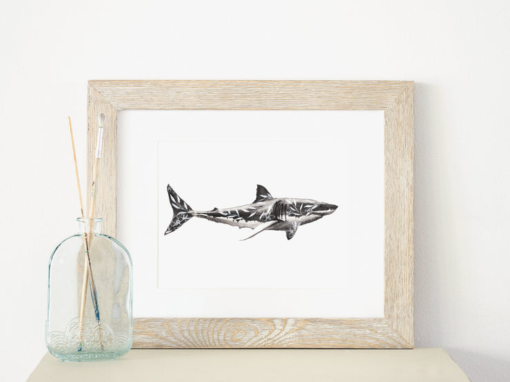 Floral Shark watercolor print, 8x10 & 5x7  art print, nautical wall art, home decor, office art, coastal decor, funny wall art, shark art