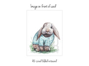 Bunny in shirt notecard, SET OF 4 notecards, stationery, watercolor bunny art, blank cards, thank you cards,