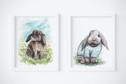 Watercolor Bunnies print set,  2 PRINTS, gallery wall art, kids room art, bunny art, nursery art, whimsical art, home decor