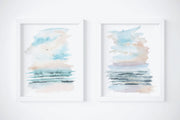 Serene Seascape set,  2 PRINTS, gallery watercolor wall decor, landscape beach art, nautical decor, coastal art, abstract relaxing wall art