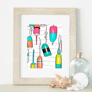 Bright Buoy art print  8x10 & 5x7 ,  neon art, colorful wall art,  coastal decor, nautical art