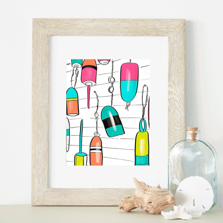 Bright Buoy art print  8x10 & 5x7 ,  neon art, colorful wall art,  coastal decor, nautical art