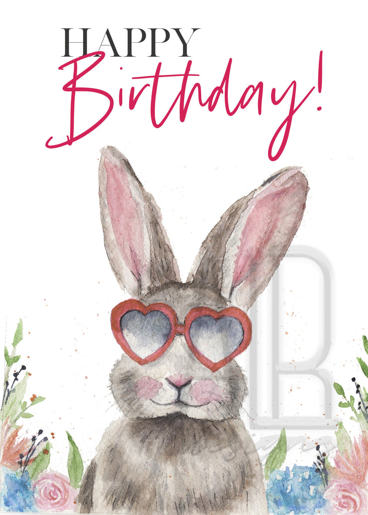 Bunny Birthday Card! Folded 5x7 in blank greeting card, bunny art, cute birthday card, cards for kids, funny birthday card